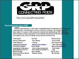 Web site www.grpconrods.com, GRP